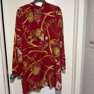 SHEIN Red and Gold Patterned Dress